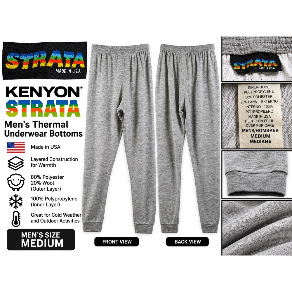 Kenyon Strata Mens Thermal Underwear Bottoms Gray Wool Blend Base Layer Medium